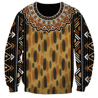 Unisex sweatshirt with mud cloth print pattern, black crew neck, long sleeves
