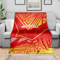 Macedonia flag throw blanket in red and yellow with 'MACEDONIA' and geometric pattern