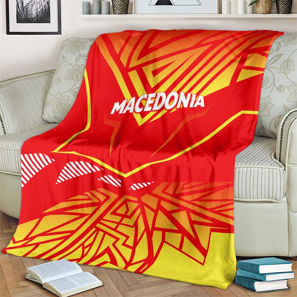 Macedonia flag blanket in red and yellow with 'MACEDONIA' text at center