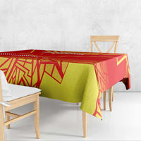 Red and yellow Macedonia flag tablecloth with green center panel and geometric lines