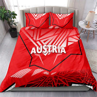 Red bedding set with duvet cover and two pillowcases, Austria graphic and flags pattern