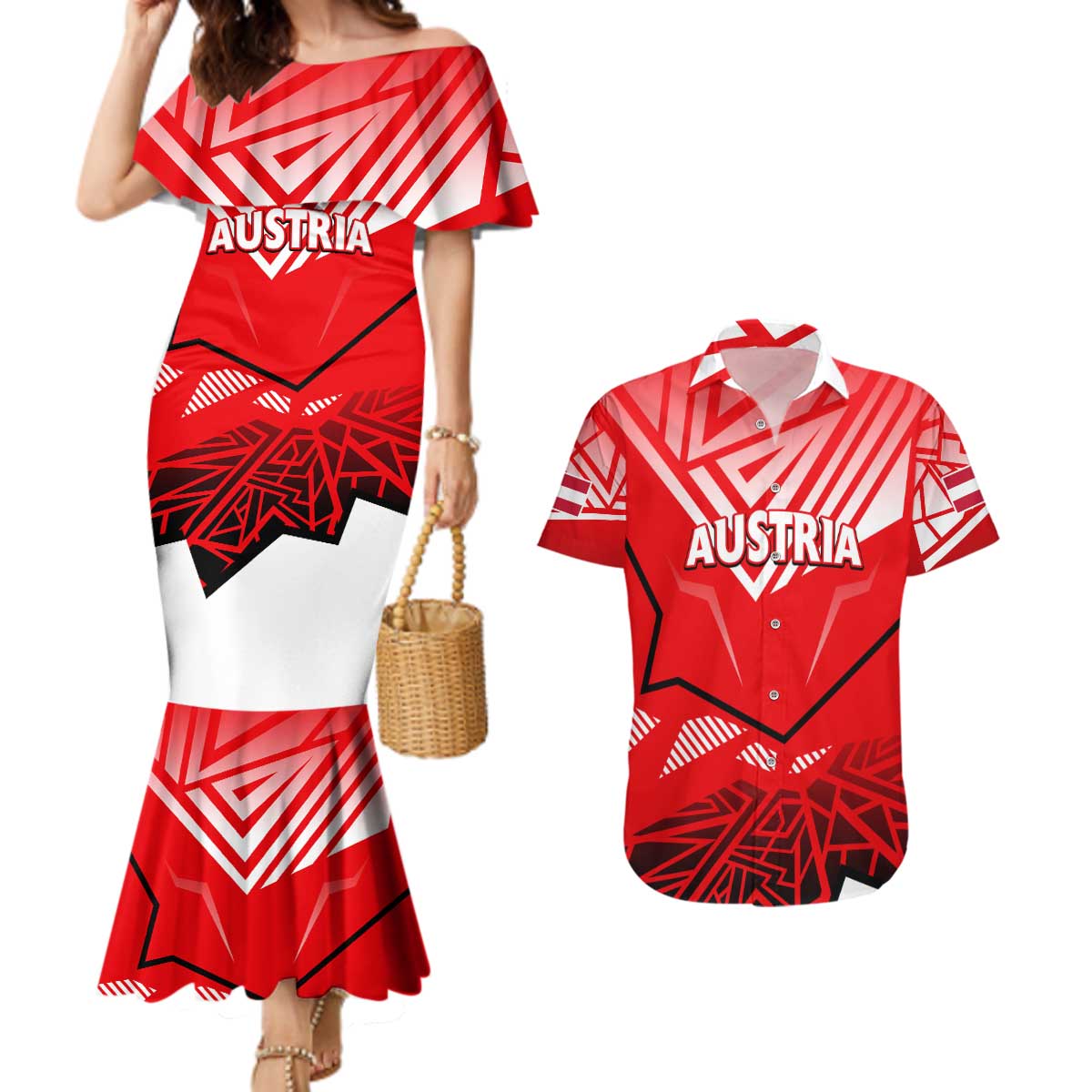 Forever Austria Couples Matching Mermaid Dress and Hawaiian Shirt Osterreich Eagle - Wonder Print Shop