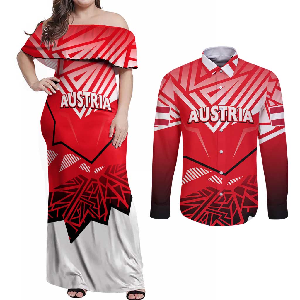 Forever Austria Couples Matching Off Shoulder Maxi Dress and Long Sleeve Button Shirt Osterreich Eagle - Wonder Print Shop