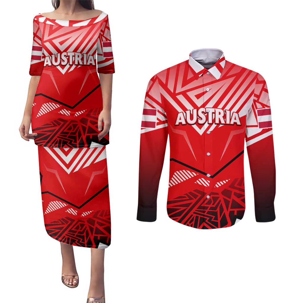 Forever Austria Couples Matching Puletasi and Long Sleeve Button Shirt Osterreich Eagle - Wonder Print Shop