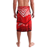 Red, black and white geometric graphic swim shorts with eagle print
