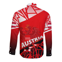 Red long-sleeve button shirt with Austria eagle crest and back graphic