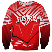Red and white Austria graphic sweatshirt with large front AUSTRIA text and crew neck