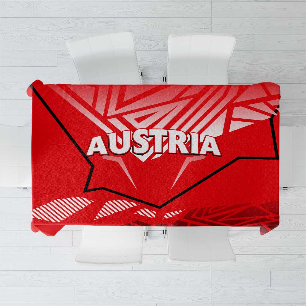 Red tablecloth with Austria eagle and geometric graphic design