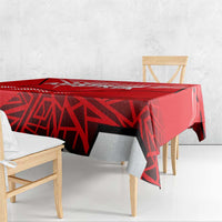 Red tablecloth corner with geometric Austria pattern