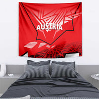 Red Austria tapestry with large “AUSTRIA” text and eagle-style emblem