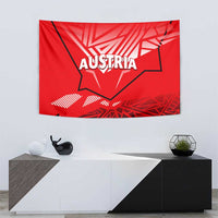 Red Austria tapestry wall hanging with bold “AUSTRIA” center graphic