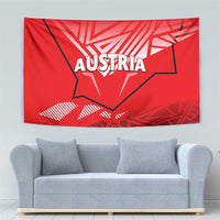 Red Austria tapestry with large starburst emblem and “AUSTRIA” lettering