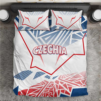 Czechia bedding set with white duvet cover and red/blue geometric map graphic, 2 pillowcases