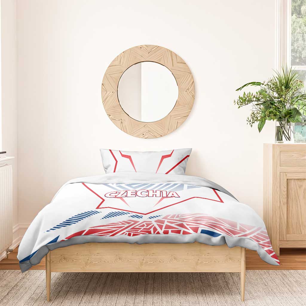Czechia single-bed bedding set: white duvet cover with red/blue shield graphic and pillowcase