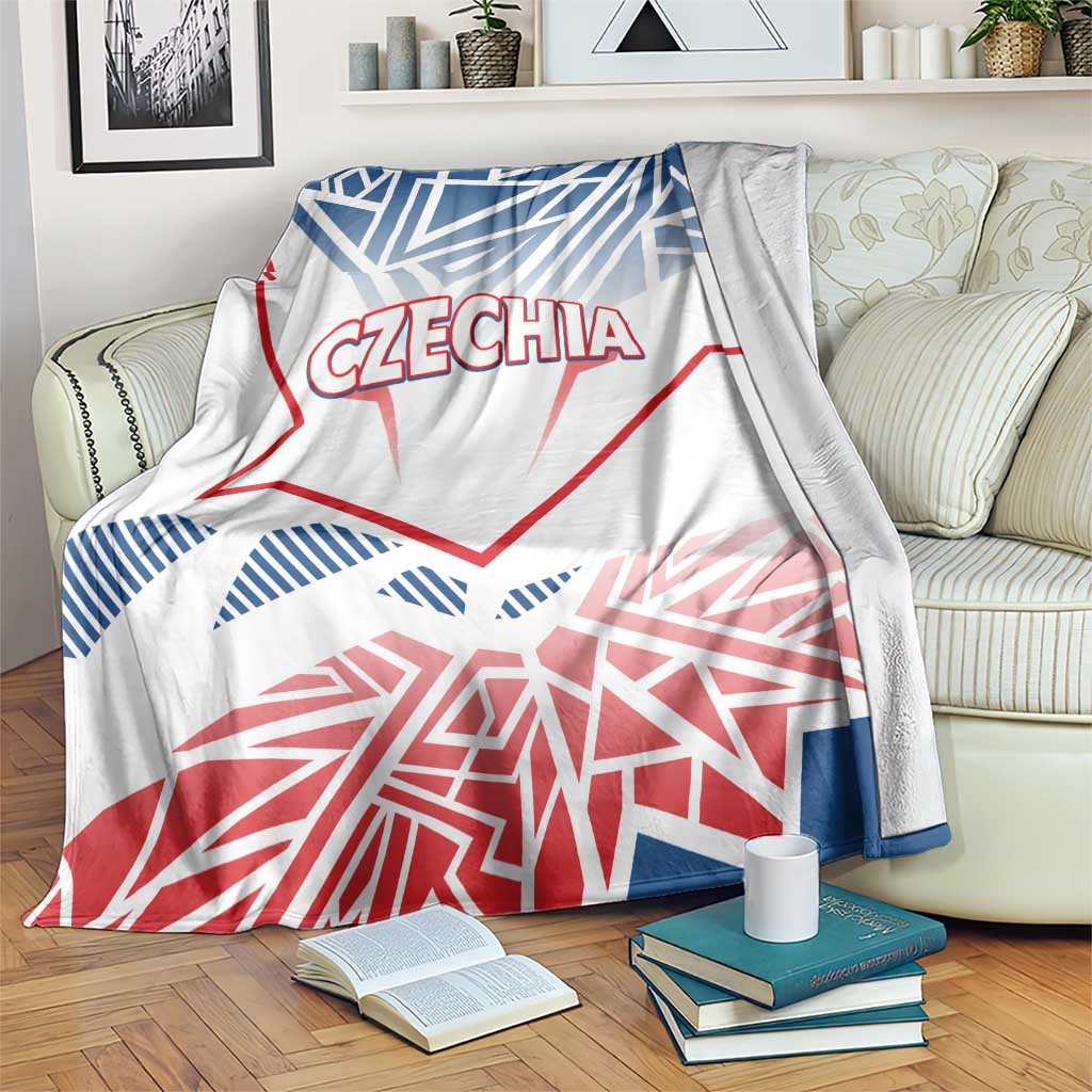 Czechia blanket with bold CZECHIA text and blue/red flag geometric graphic