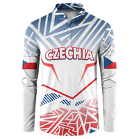 Light blue button sweatshirt with Czech-style flag and large CZECHIA graphic on front
