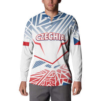 Blue-and-white CZECHIA button sweatshirt with long sleeves and flag print graphic