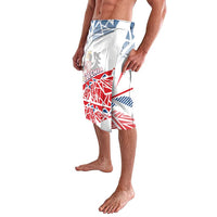 Czech flag graphic shorts with elastic waistband, red white and blue panel design