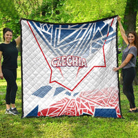 Czechia flag quilt, large quilted bedspread with Czechia map design in blue and red