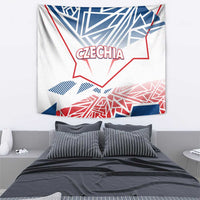 Czechia wall tapestry in white with blue geometric stripes, red patterns, and 'CZECHIA' title