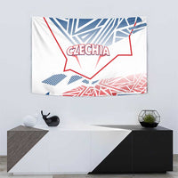 Czechia tapestry showing a blue-and-red map shape with stripes and the 'CZECHIA' wordmark