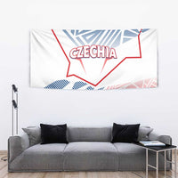 Czechia tapestry with blue striped top, red geometric bottom, and centered 'CZECHIA' text
