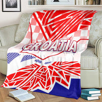 Croatia blanket on armchair with CROATIA text, red white blue abstract flag pattern