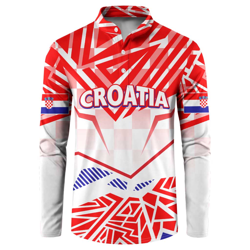 Red and white button sweatshirt with long sleeves and Croatia graphic front