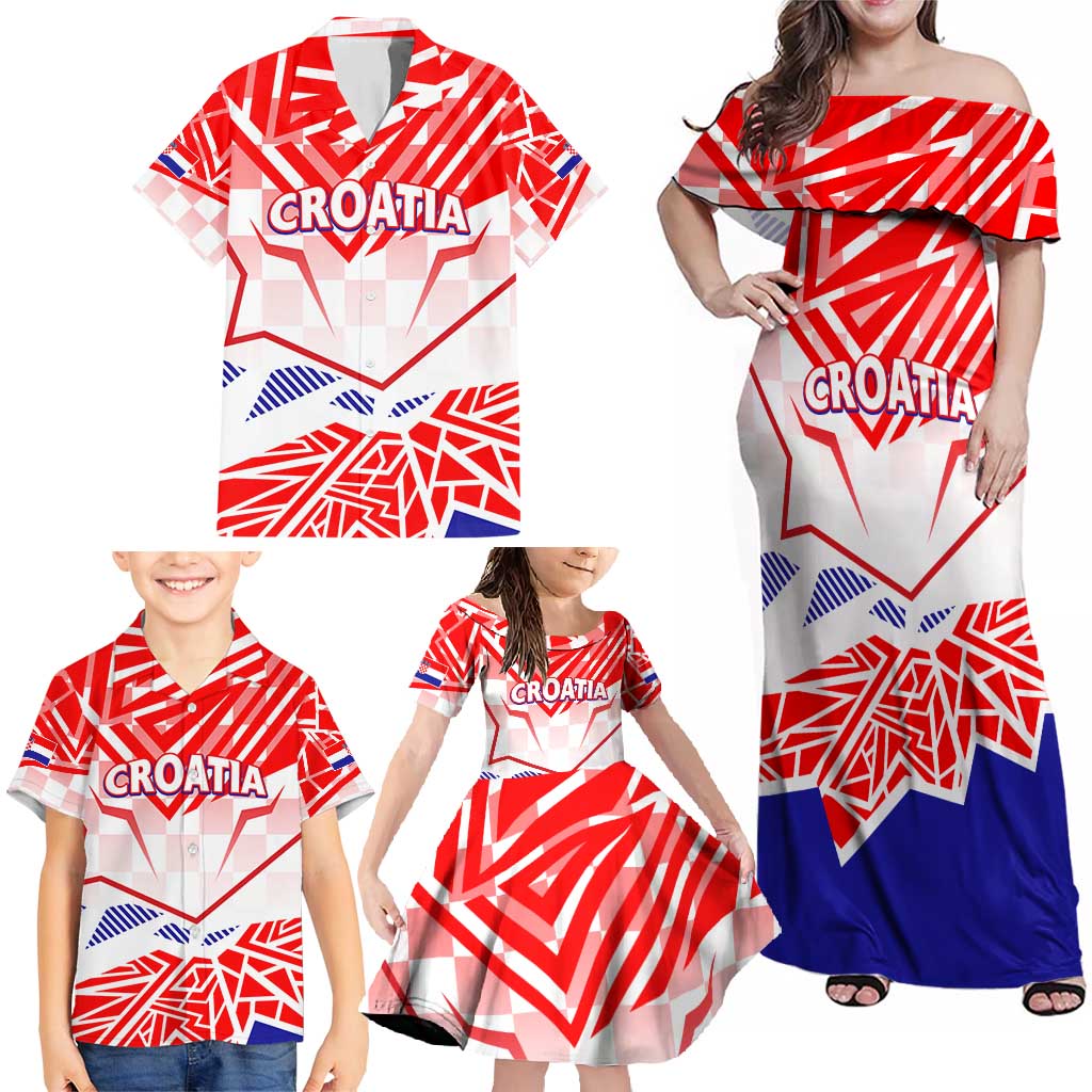 Forever Croatia Family Matching Off Shoulder Maxi Dress and Hawaiian Shirt Hrvatska Trobojnica Checkerboard - Wonder Print Shop