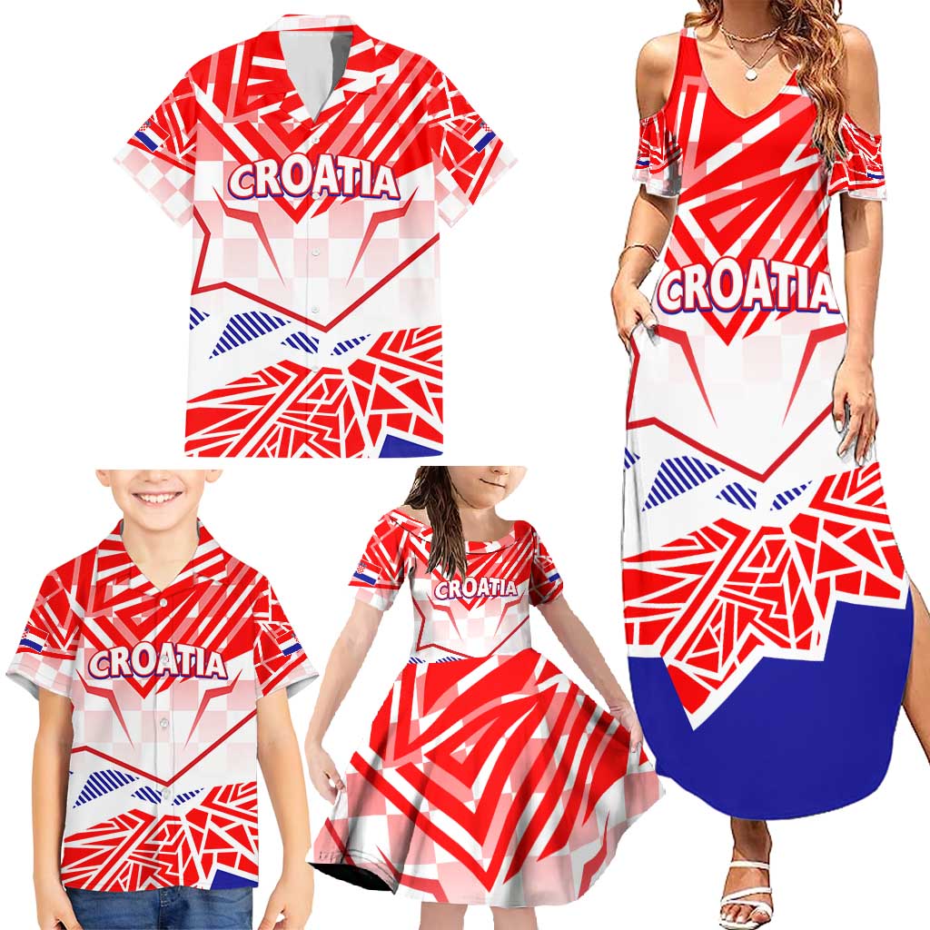 Forever Croatia Family Matching Summer Maxi Dress and Hawaiian Shirt Hrvatska Trobojnica Checkerboard - Wonder Print Shop