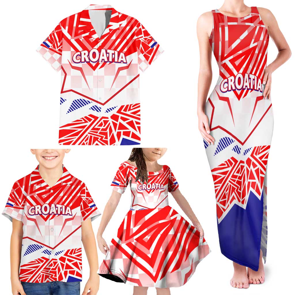 Forever Croatia Family Matching Tank Maxi Dress and Hawaiian Shirt Hrvatska Trobojnica Checkerboard - Wonder Print Shop