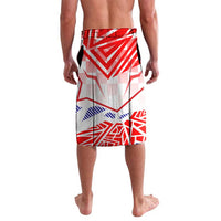 Graphic red white blue board shorts, knee-length with elastic waist
