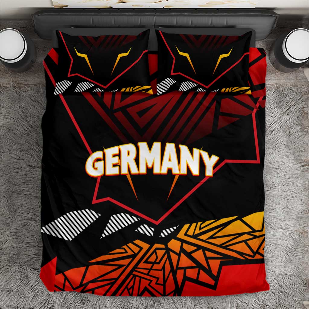 Germany eagle bedding set, black with red and yellow geometric print; "GERMANY" text