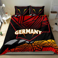 Germany bedding set, black duvet with red geometric stripes and yellow eagle graphic