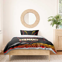 Germany eagle bedding set, black quilt with red and yellow geometric print and "GERMANY"