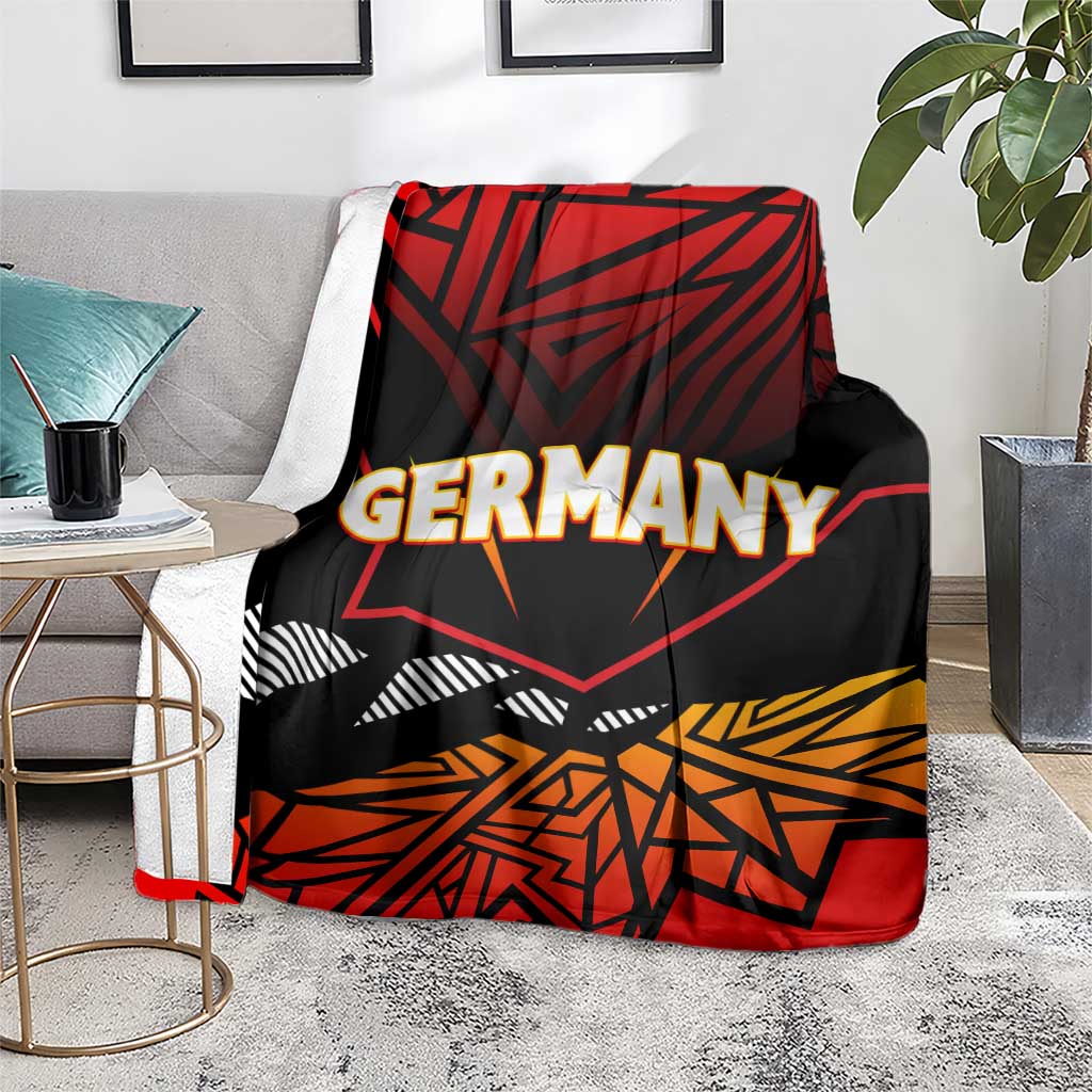 Black and red Germany graphic blanket with geometric stripe and arrow design