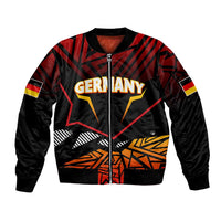 Unisex red and black bomber jacket with front zip, Germany eagle graphic and sleeve flag patch