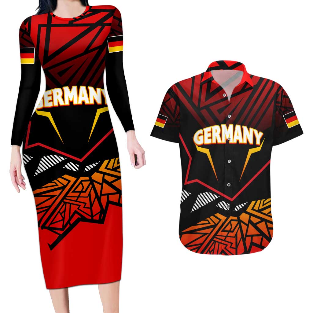 Forever Germany Couples Matching Long Sleeve Bodycon Dress and Hawaiian Shirt Deutschland Eagle - Wonder Print Shop