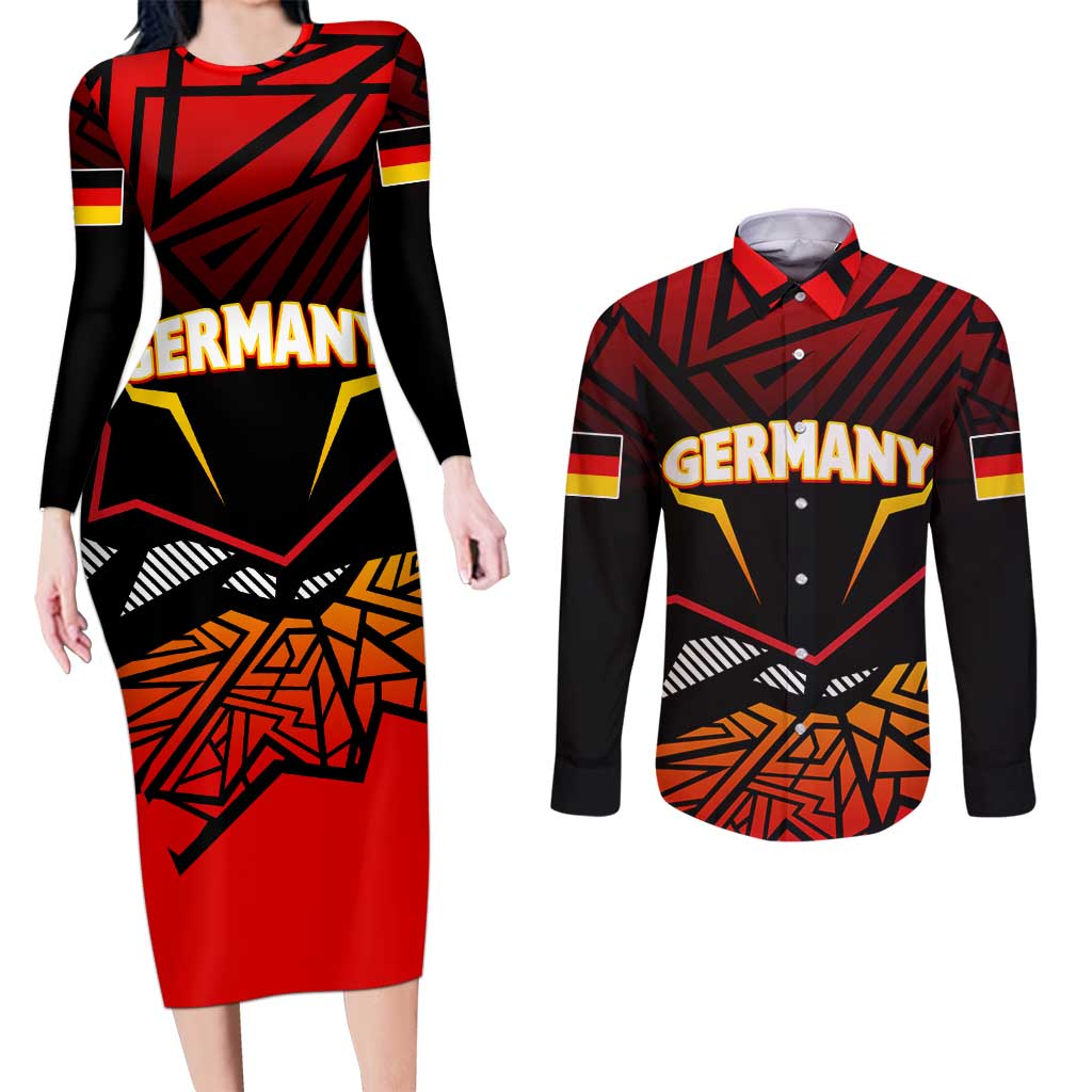 Forever Germany Couples Matching Long Sleeve Bodycon Dress and Long Sleeve Button Shirt Deutschland Eagle - Wonder Print Shop