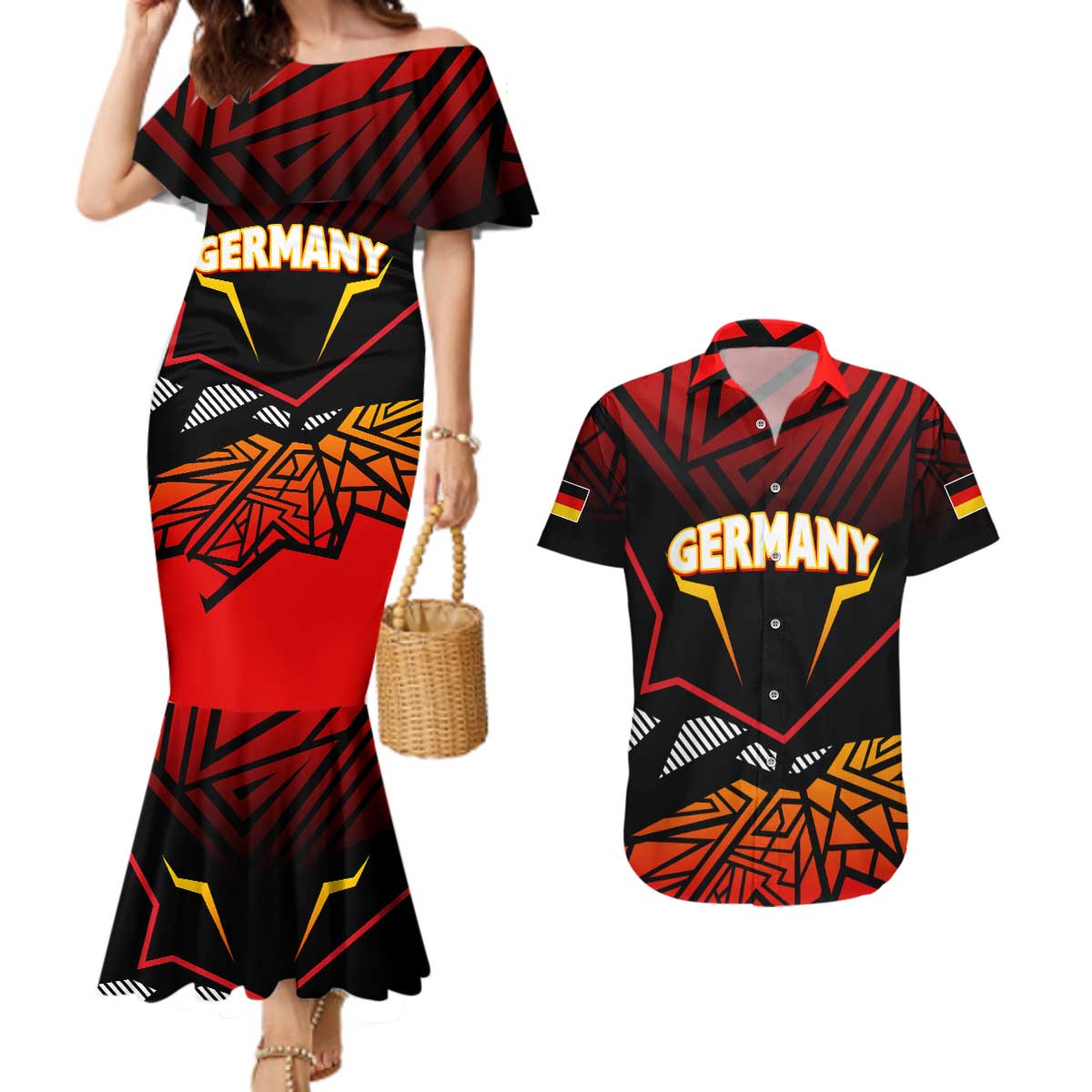 Forever Germany Couples Matching Mermaid Dress and Hawaiian Shirt Deutschland Eagle - Wonder Print Shop