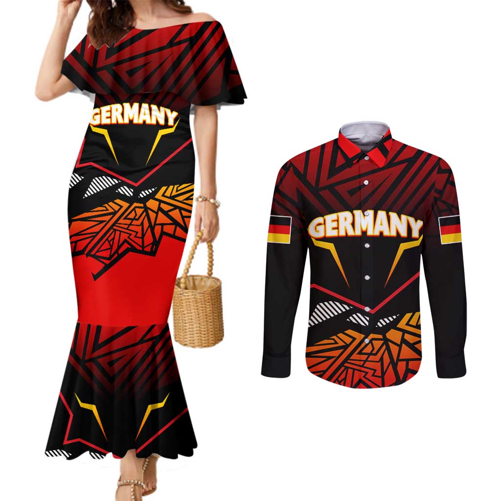 Forever Germany Couples Matching Mermaid Dress and Long Sleeve Button Shirt Deutschland Eagle