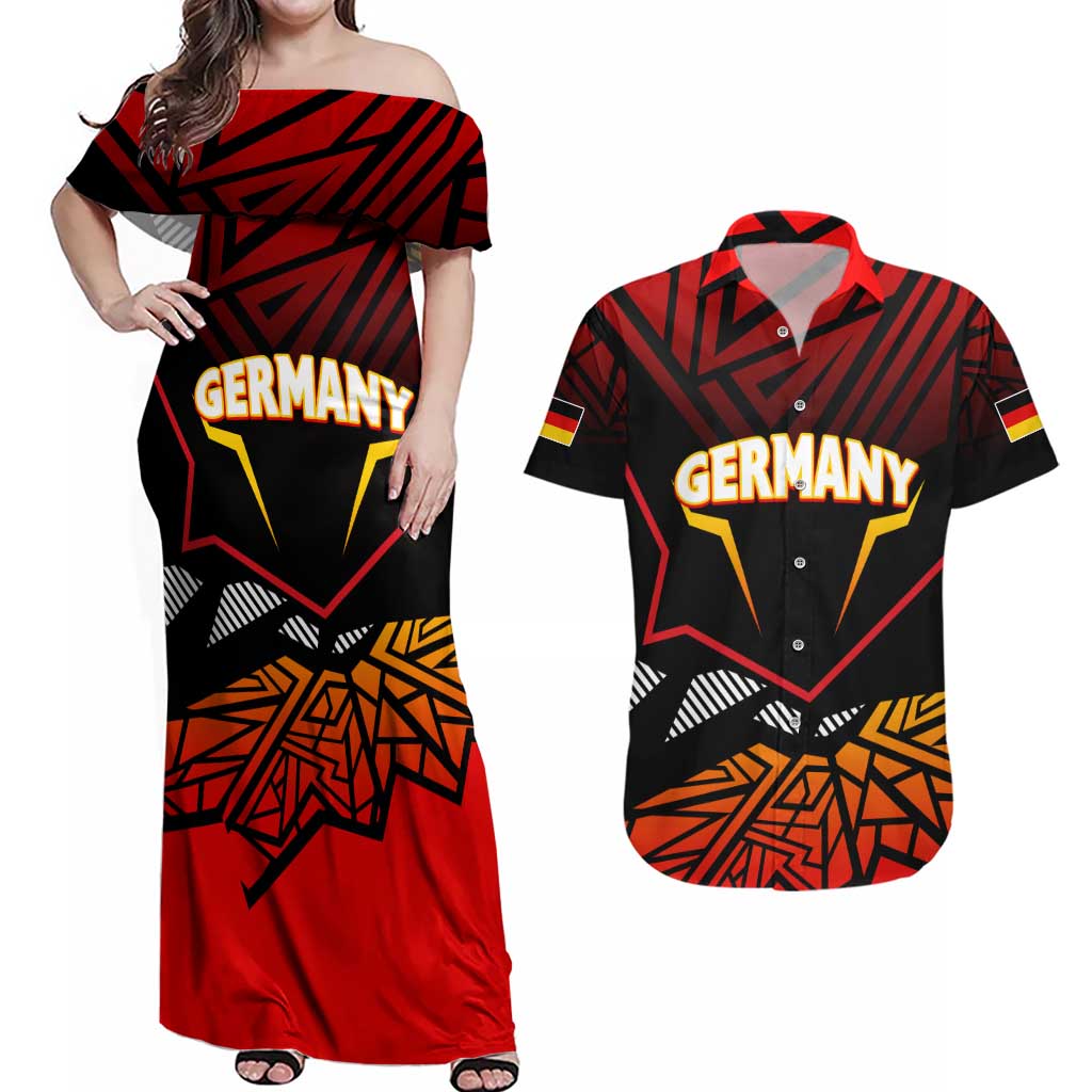 Forever Germany Couples Matching Off Shoulder Maxi Dress and Hawaiian Shirt Deutschland Eagle - Wonder Print Shop