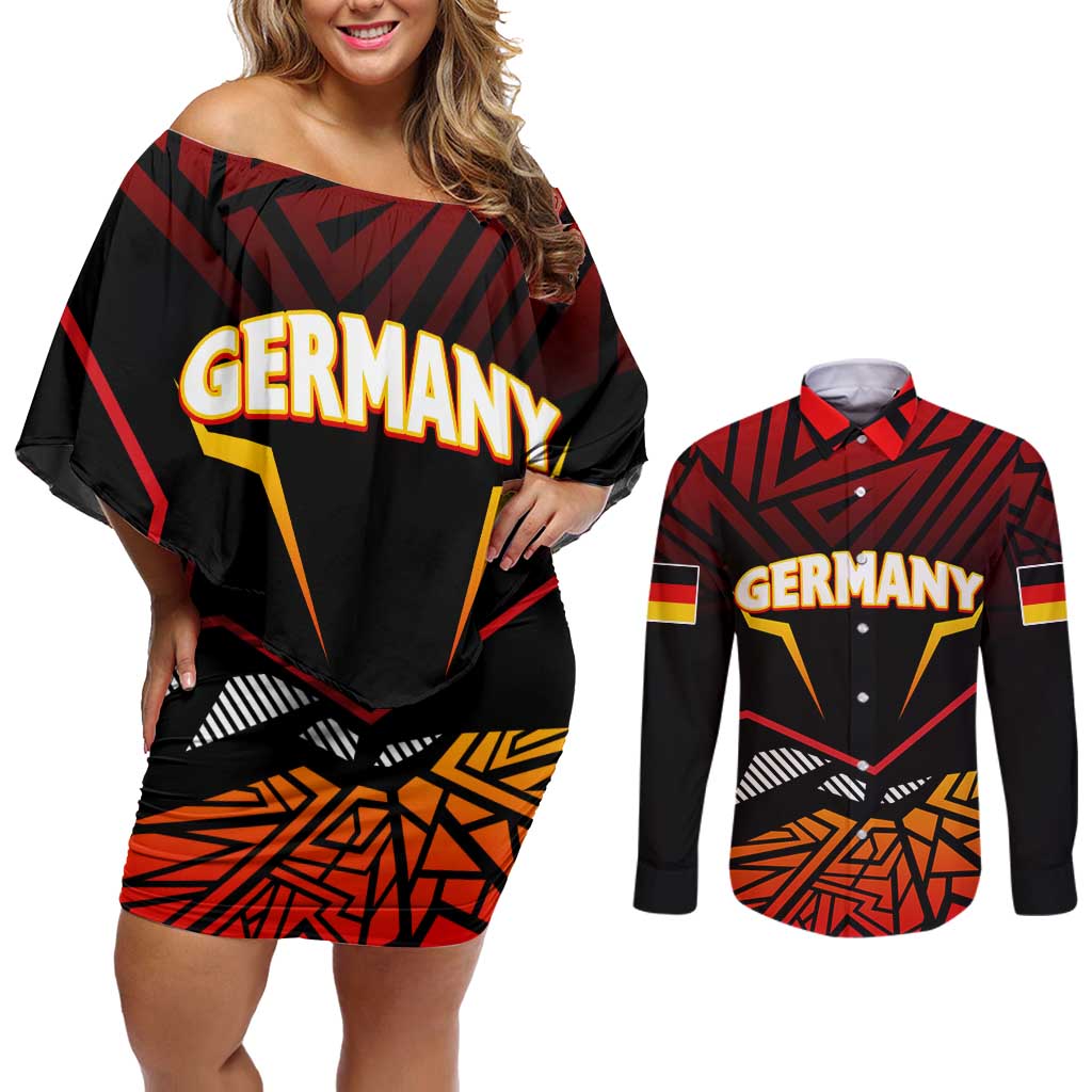 Forever Germany Couples Matching Off Shoulder Short Dress and Long Sleeve Button Shirt Deutschland Eagle - Wonder Print Shop