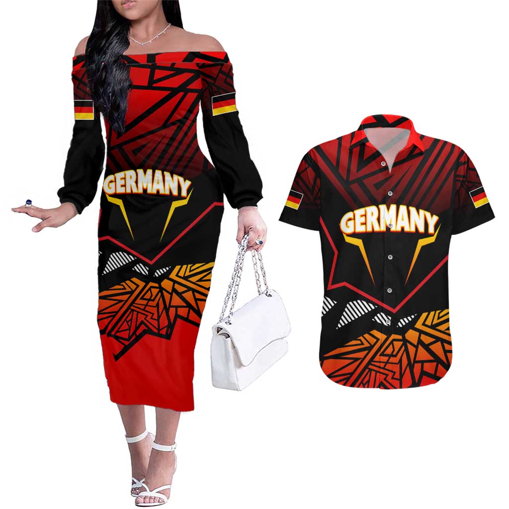 Forever Germany Couples Matching Off The Shoulder Long Sleeve Dress and Hawaiian Shirt Deutschland Eagle - Wonder Print Shop