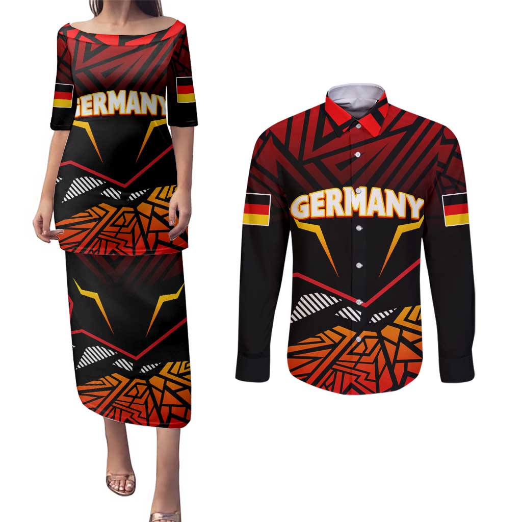 Forever Germany Couples Matching Puletasi and Long Sleeve Button Shirt Deutschland Eagle - Wonder Print Shop