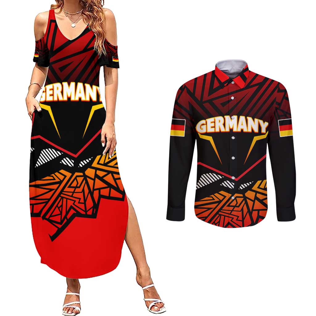 Forever Germany Couples Matching Summer Maxi Dress and Long Sleeve Button Shirt Deutschland Eagle - Wonder Print Shop