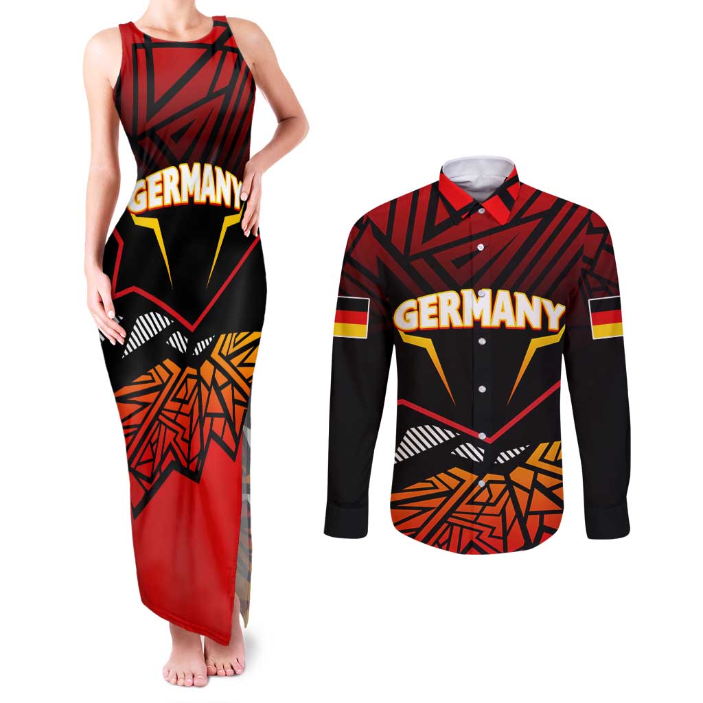 Forever Germany Couples Matching Tank Maxi Dress and Long Sleeve Button Shirt Deutschland Eagle - Wonder Print Shop