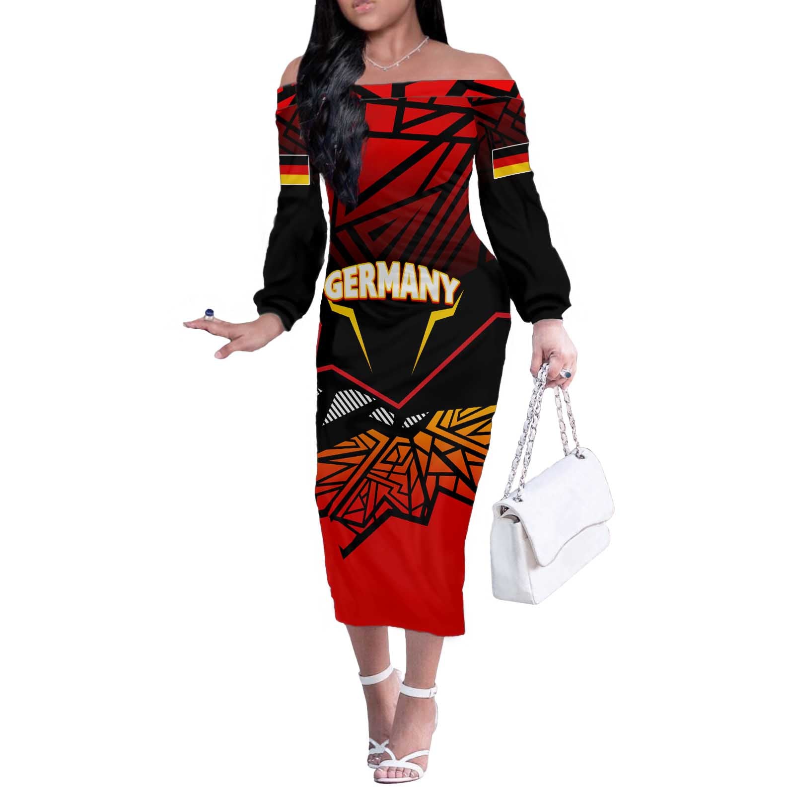 Forever Germany Off The Shoulder Long Sleeve Dress Deutschland Eagle - Wonder Print Shop