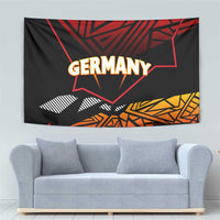 Black Germany wall tapestry with red and orange geometric eagle art and yellow 'GERMANY' title