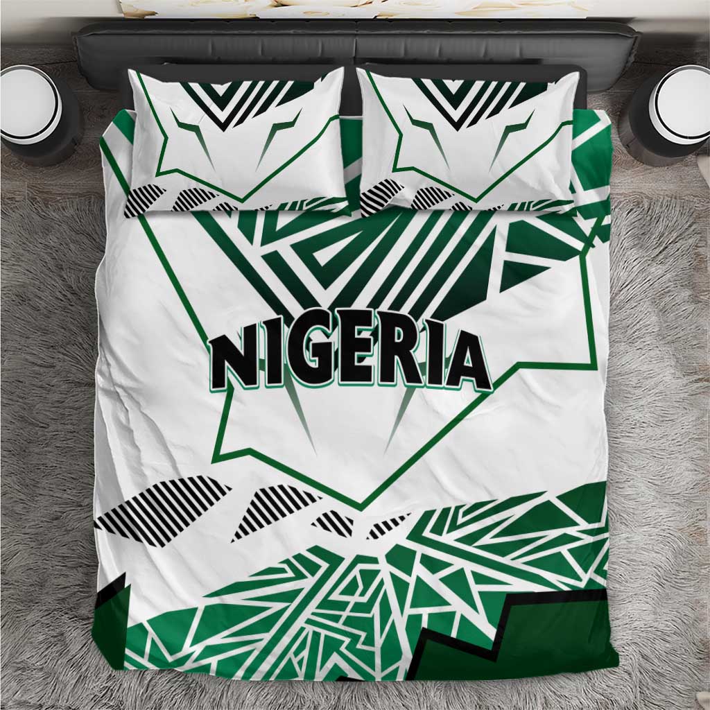 Nigeria bedding set with white base, green geometric flag print, and "NIGERIA" text.